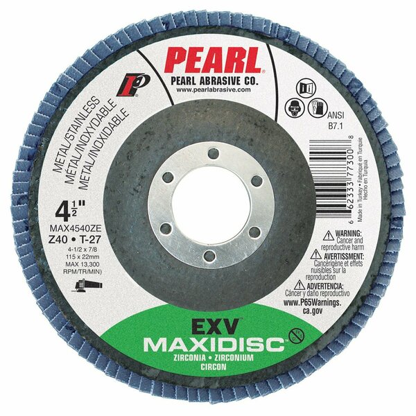 Pearl EXV Zirconia Maxidisc Flap Disc 4 1/2 x 7/8 Z40 T-27 MAX4540ZE
